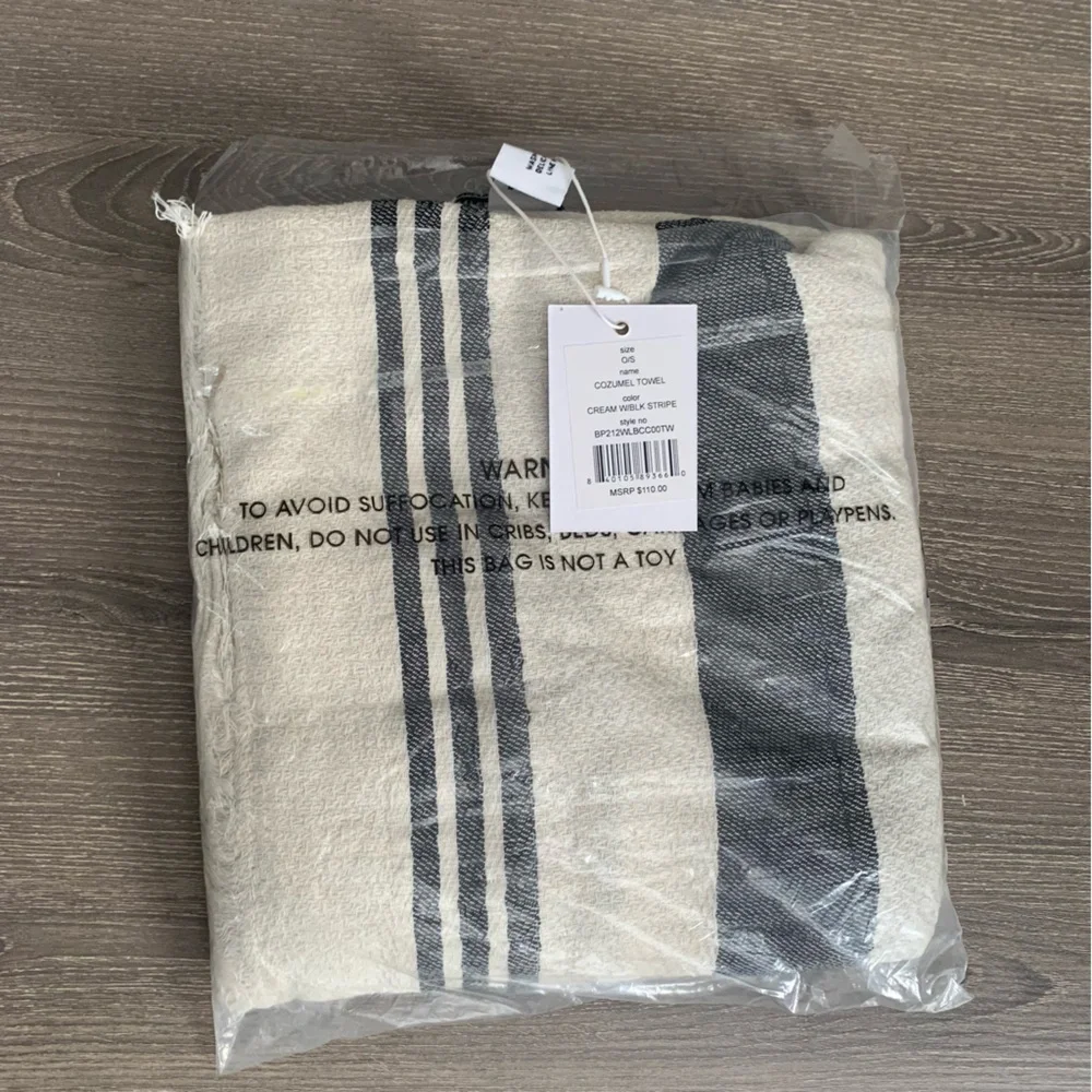 Walter Baker Stripe Cotton Beach Towel Picnic Blanket Ivory Cream Gray